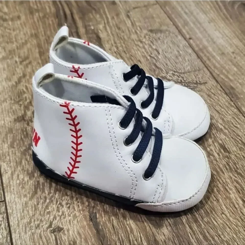 Baby Carter's Shoes Size 3-6M Baseball White Baby Shoes with Black Laces